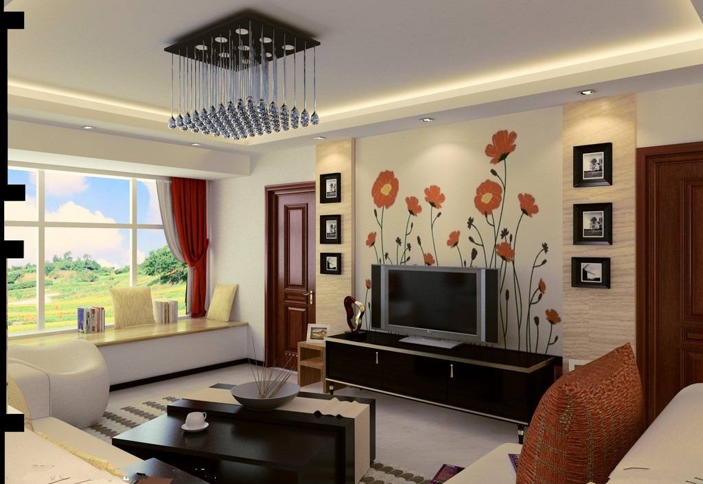 紅色、白色、粉紅色液晶電視背景墻效果圖