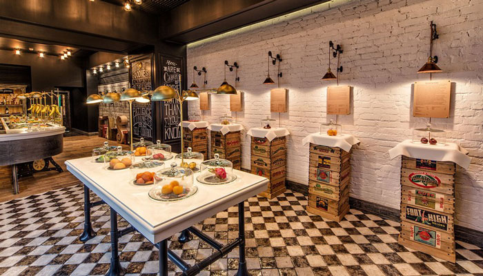 復古風格水果店鋪背景墻區域裝修設計案例效果圖