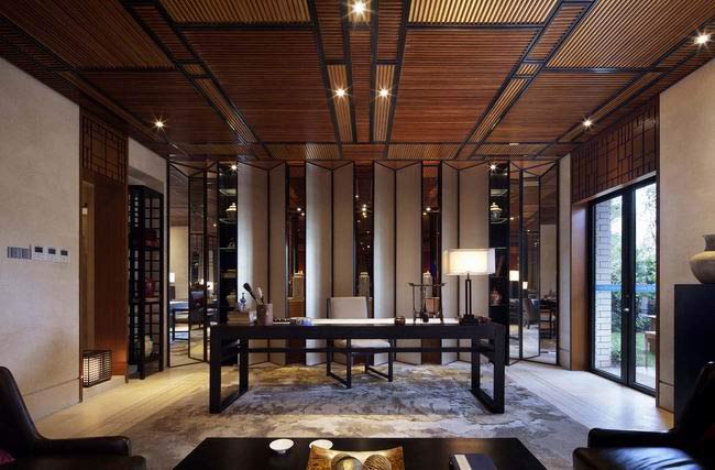 殖民文化總經理辦公室辦公桌區域裝修設計案例效果圖