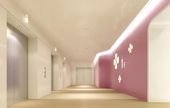 婦女兒童醫院電梯區域裝修設計案例效果圖