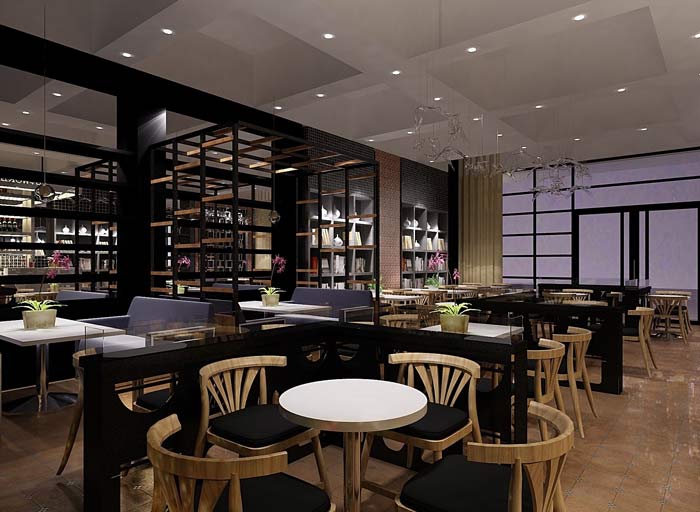 書苑咖啡館廳大廳區(qū)域裝修設(shè)計案例效果圖