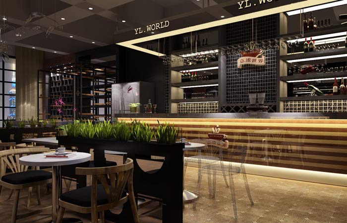 書苑咖啡館廳前臺軟裝裝修設(shè)計案例效果圖