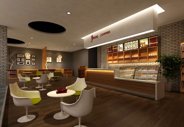 學習型咖啡廳圖書館前臺裝修設計案例效果圖