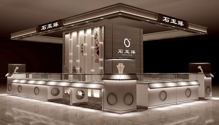 石玉琢珠寶店展廳背部全景裝修設計案例效果圖
