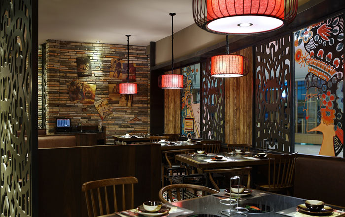 沉穩、古樸、自然、寧靜的火鍋店前臺方案設計效果圖