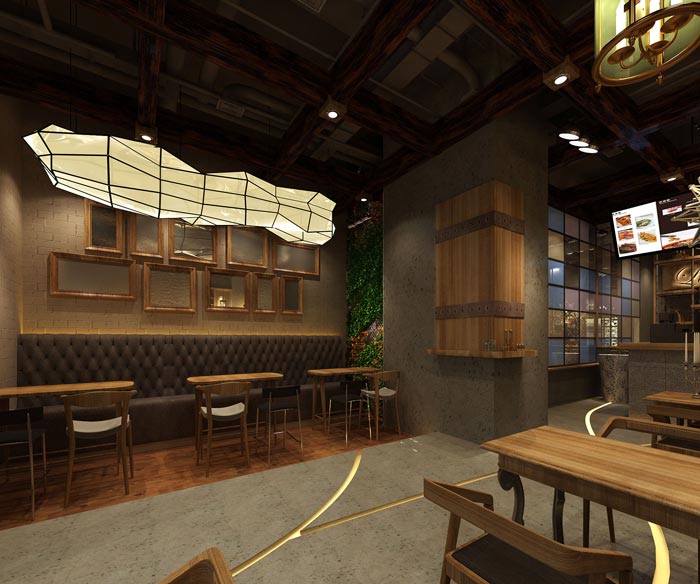 200平方原木餐廳前臺裝修設計效果圖