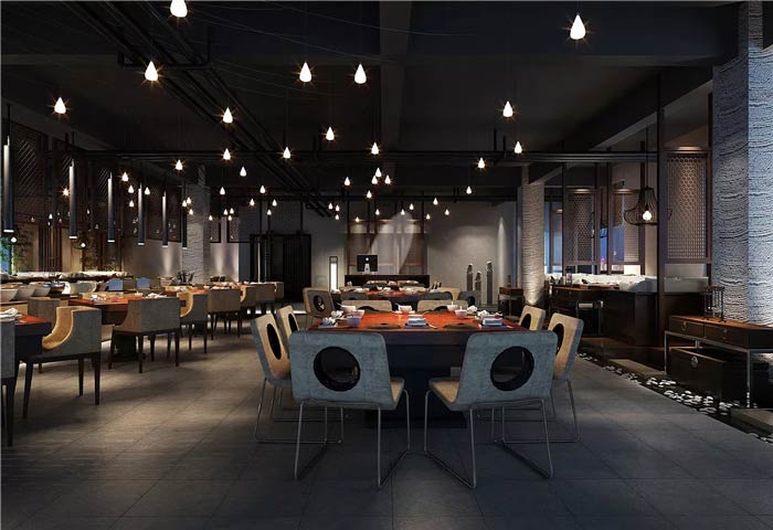 肥牛火鍋店一樓餐區裝修設計效果圖