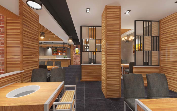 魚火鍋店一樓餐區裝修設計效果圖