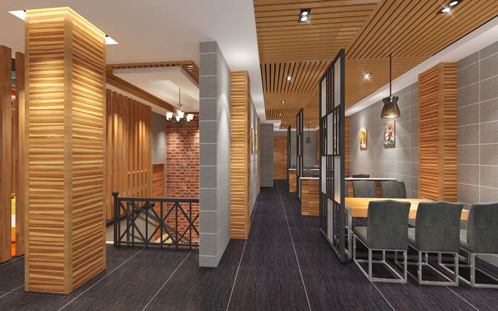 魚火鍋店二樓餐區裝修設計效果圖