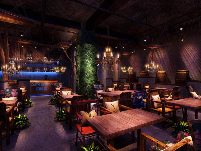 燒烤店餐桌裝修設計效果圖