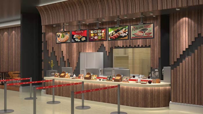 日式快餐廳收銀區裝修設計效果圖