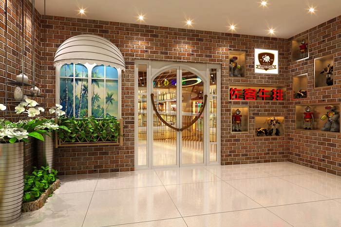 牛排西餐廳進門區(qū)裝修設(shè)計效果圖