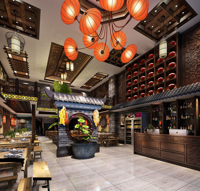 中式川菜館大廳裝修設(shè)計(jì)效果圖