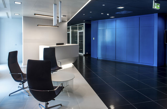 涂料公司辦公室前臺接待區裝修設計效果圖