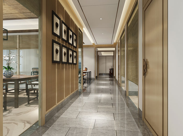 新中式辦公室進門區設計方案效果圖