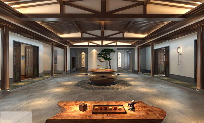 中式辦公室前臺(tái)設(shè)計(jì)裝修效果圖