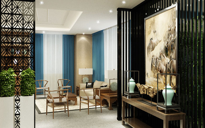 現代中式辦公室茶室裝修效果圖