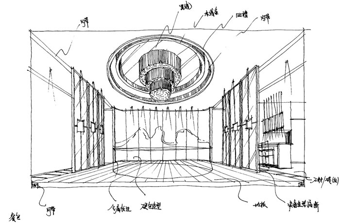 新中式辦公會所餐飲區手繪