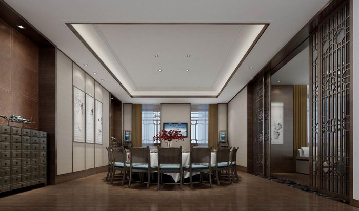 中式風格辦公會所餐廳裝修設計方案