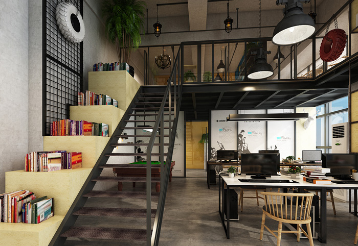 loft工業風辦公室樓梯裝修設計效果圖