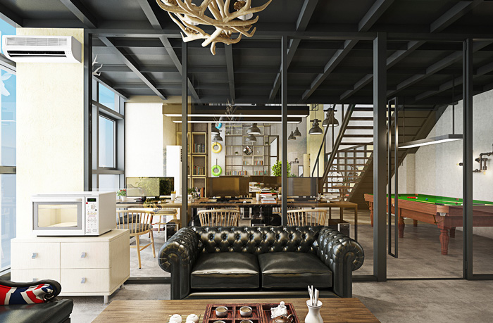 loft工業風辦公室正面裝修設計效果圖
